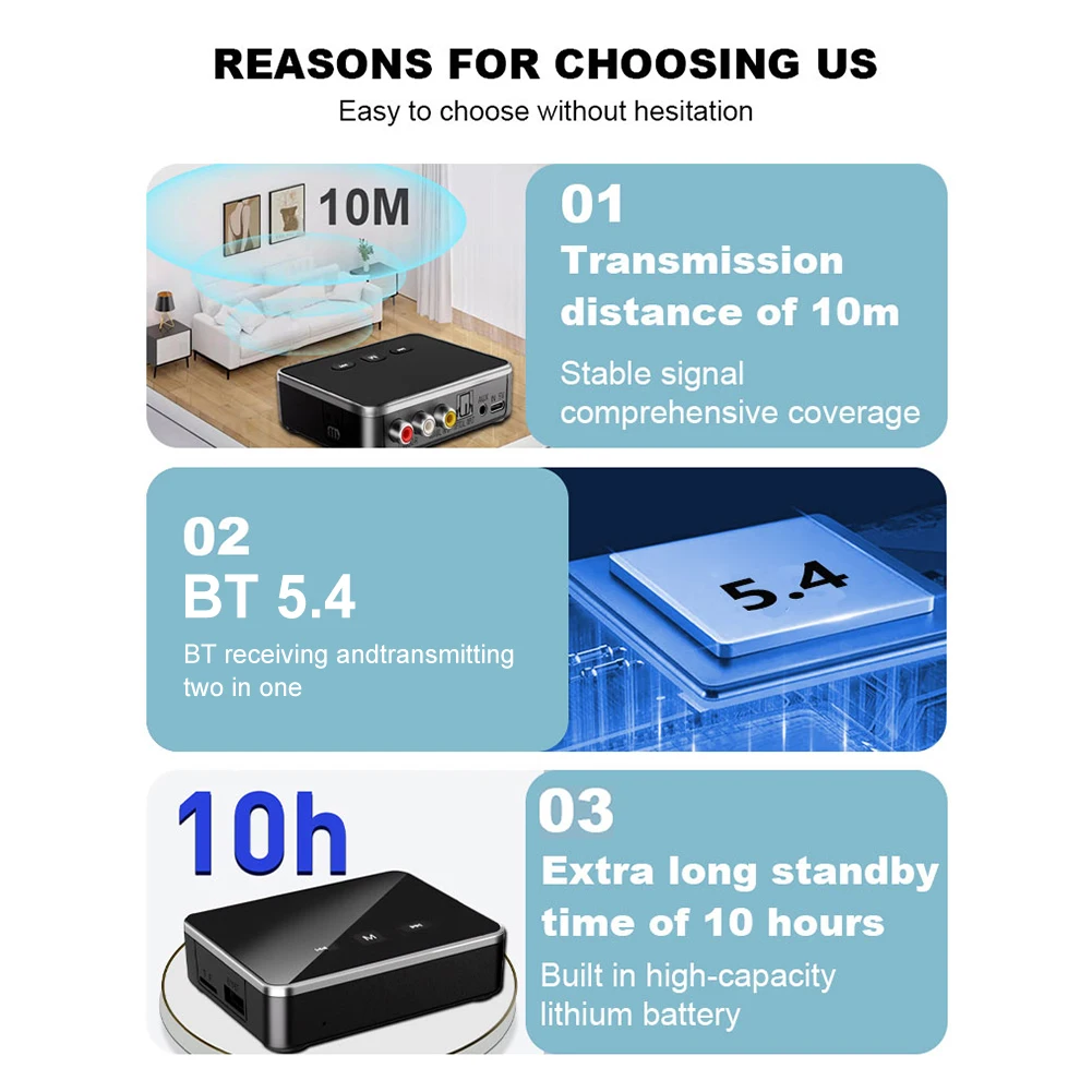 Receptor transmisor BT 5,4 con RCA 3,5mm AUX y pantalla adaptador de Audio BT adaptador inalámbrico para TV/coche/PC/estéreo doméstico/altoparadores - imagen 5