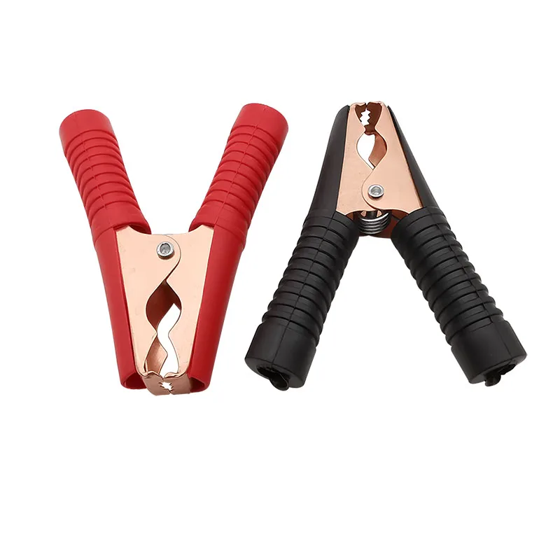 1 par de pinzas de cocodrilo 100A para prueba de batería de coche, pinzas de cocodrilo con funda de plástico roja y negra, longitud de 90mm