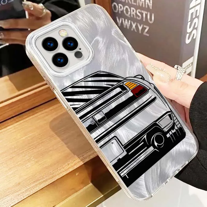 Cool cubierta de luces traseras de coche para Apple iPhone 16 16E 15 14 13 12 11 8 XS X Pro Max funda de teléfono con textura de plumas - imagen 3