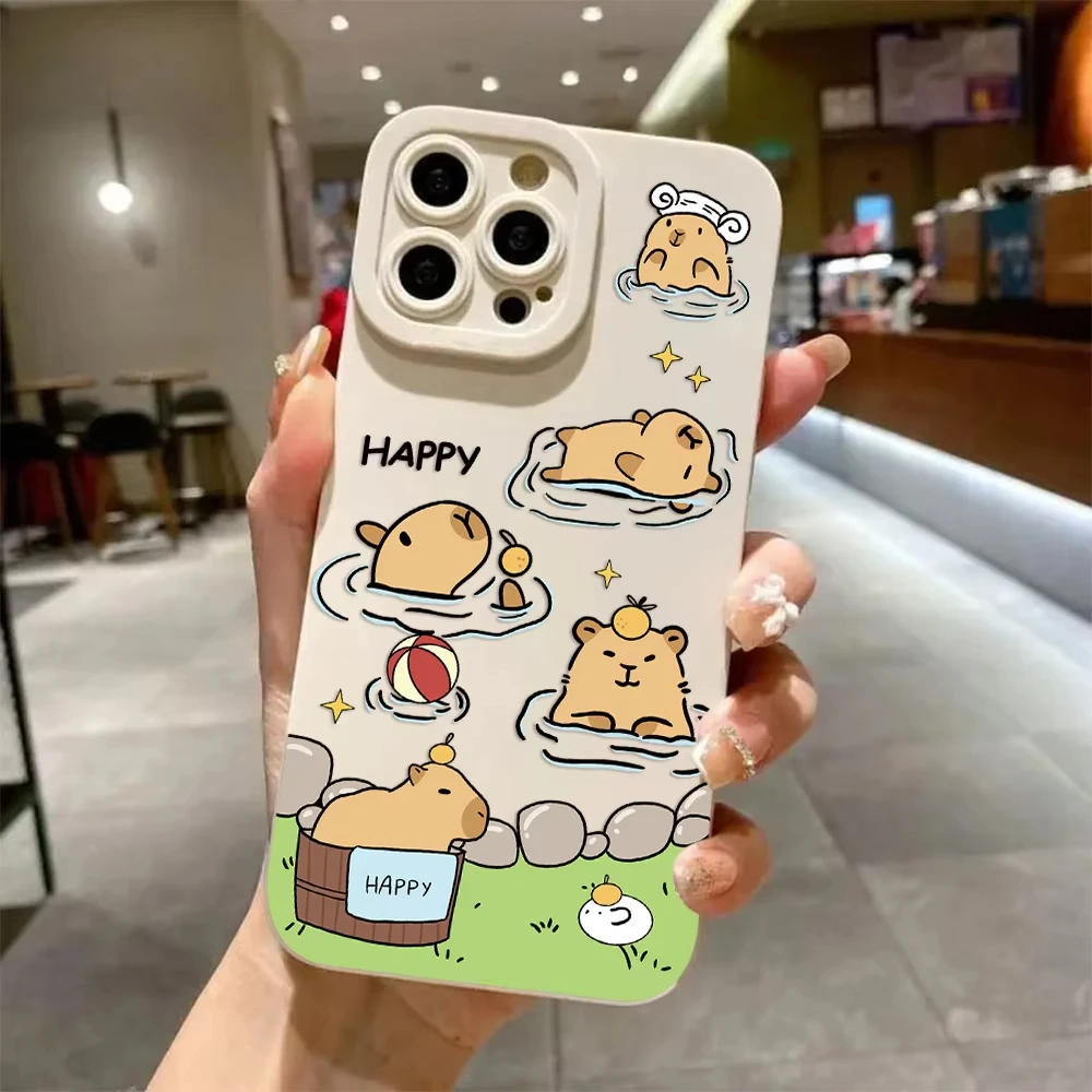 Funda de teléfono con patrón de dibujos animados de capibaras para iPhone 17 16 15 14 13 12 11 Pro Max 17Air 16E 12mini XS XR, funda suave a prueba de golpes - imagen 2