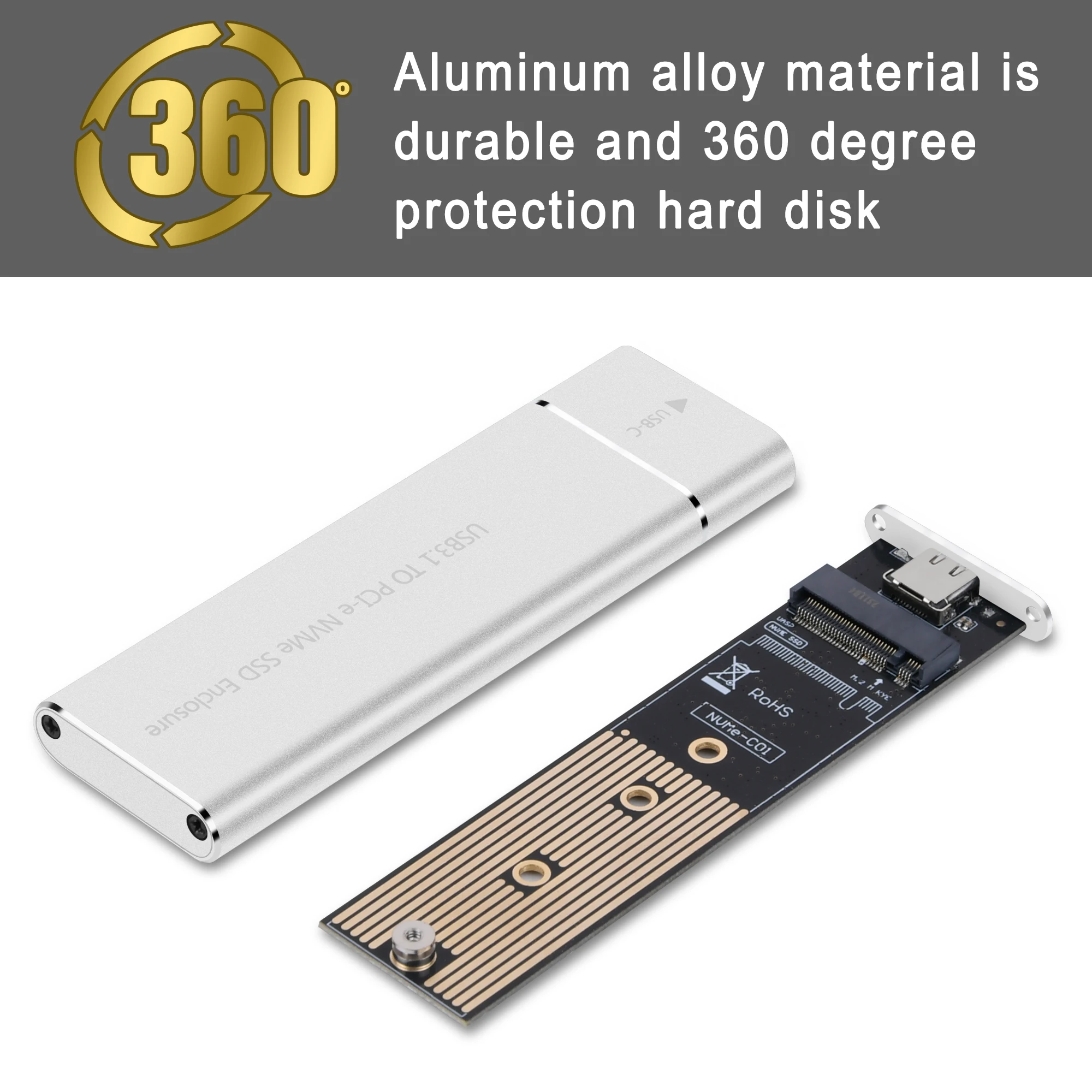 Caja externa de unidad de estado sólido Samget M.2 NVME 2230/2242/2260/2280 M.2 a USB C funda 10Gbps tipo A + tipo C para llave M/M + B - imagen 5