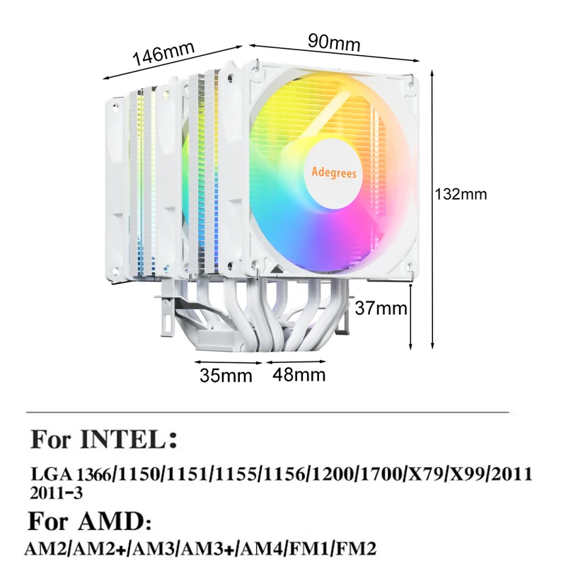 Enfriador de aire de CPU de 6 tubos de calor, enfriador de torre de procesor de PC PWM de 4 pines para Intel LGA 1700 1200 1150 1151 1155 2011 X79 X99 1366 AM5 AM4 - imagen 3
