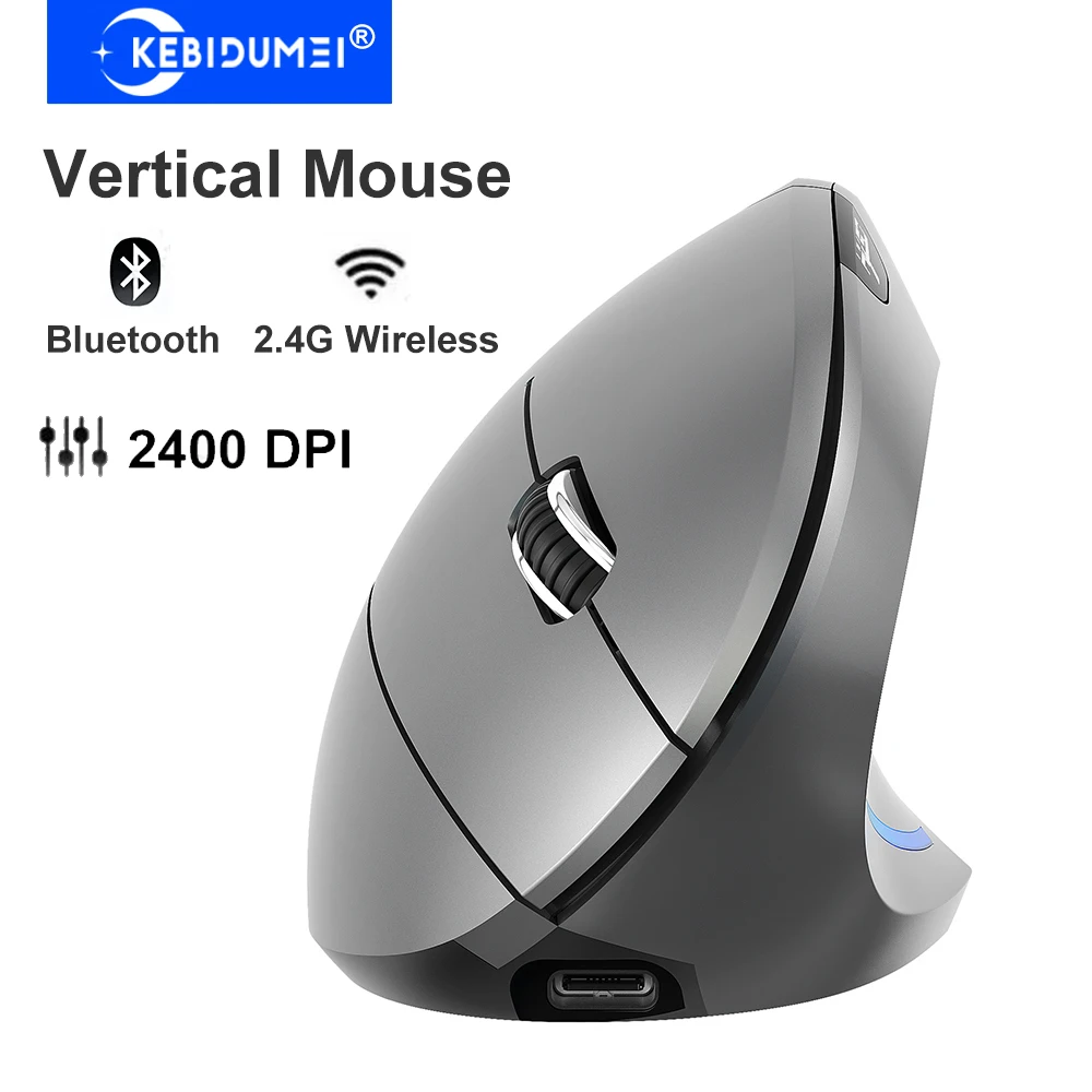 Ratón Vertical de modo Dual, ratón inalámbrico de 2,4G, Bluetooth, ratón recargable de 600mAh, ratón silencioso de 2400 DPI para ordenador portátil y de escritorio