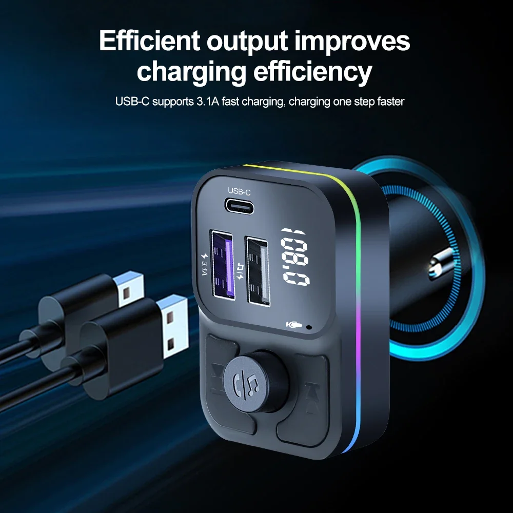 Transmisor FM Bluetooth 5,0, reproductor MP3 para coche, USB Dual tipo C, cargador de coche, adaptador de carga rápida para teléfono, Kit de llamadas manos libres para coche - imagen 4