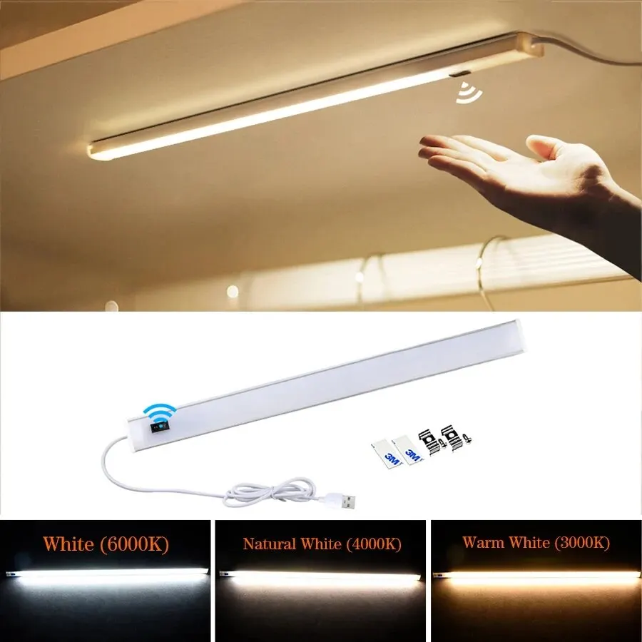 Luz nocturna de 50CM con Sensor de barrido de onda manual USB, lámpara LED de tres colores en una para armario de cocina, dormitorio, armario, iluminación interior