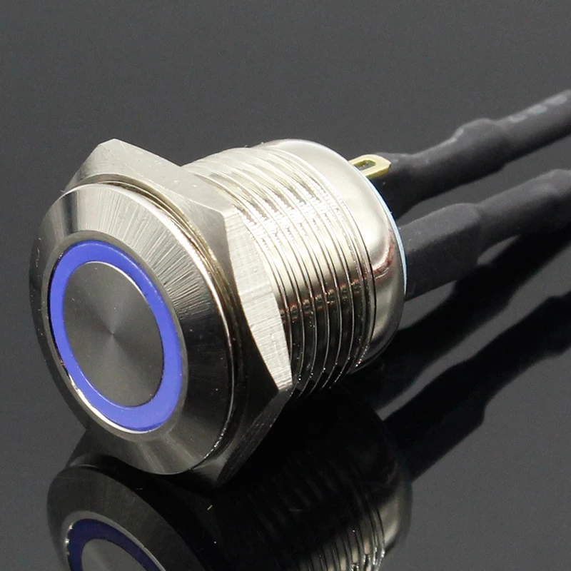 Interruptor de botón de Metal de reinicio automático de 16mm luz Led de cabeza plana momentánea rojo amarillo azul verde blanco 3V 12V 24V 220V - imagen 4