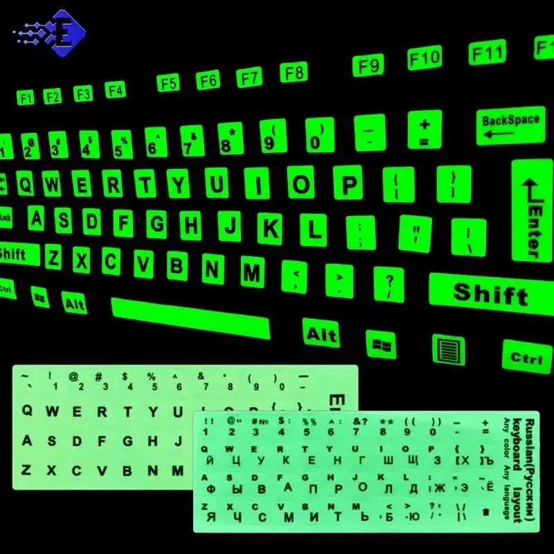 Pegatinas luminosas para teclado español, inglés, ruso, árabe, francés, para ordenador portátil, PC, teclado de escritorio, luz nocturna, pegatina a prueba de polvo