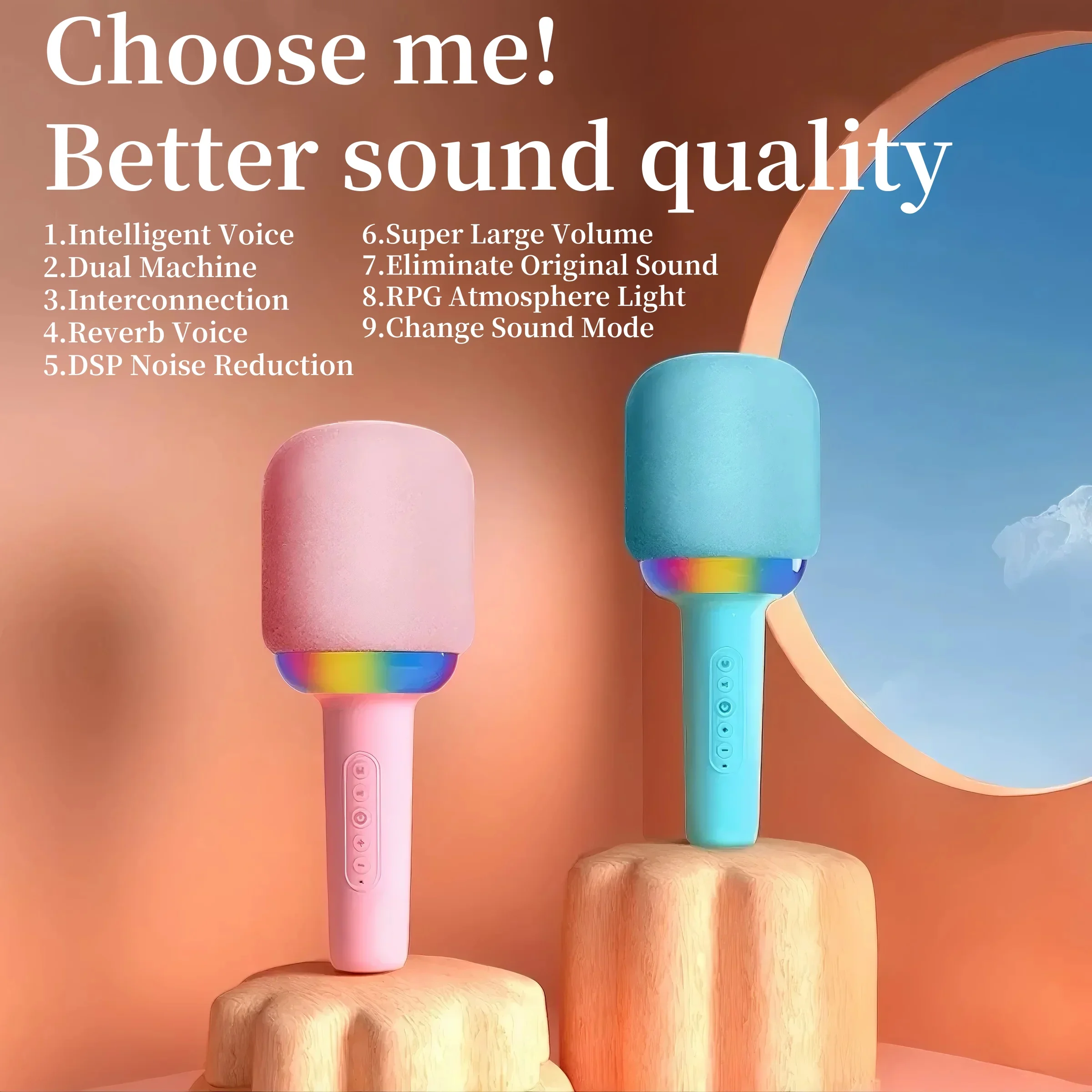 Combo de micrófono con altavoz portátil, luz de ambiente ligera y colorida, cuatro efectos de codificador, ideal para diversión con canto familiar