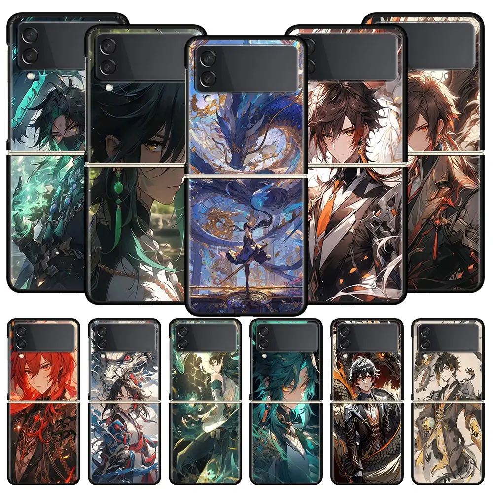 Funda de teléfono Genshin impact dragon Zhongli para Samsung Z Flip3 Flip4 Flip5, carcasa de PC para Z Flip 3 4 5, carcasa dura plegable