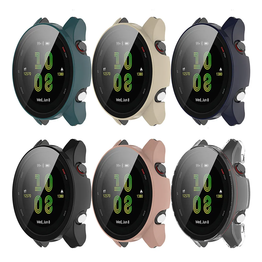 PC + funda protectora de vidrio templado para Garmin Forerunner 255 255S 965 Protector de pantalla completa parachoques