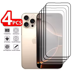 Protector de pantalla de vidrio templado para iPhone 16 Pro Max, pegamento de cubierta completa 9H, 1/2/3/4 unidades