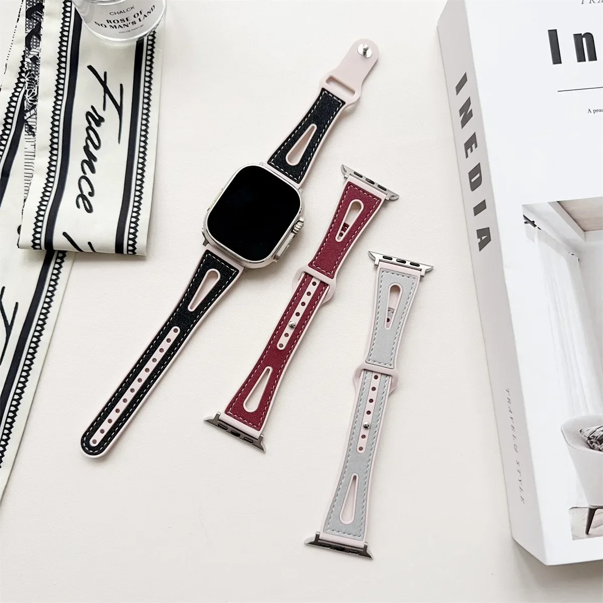 Correa de reloj para Apple Watch 42/44/45/46/49mm 40/41mm reloj de moda de cuero PU para reloj Ultra3/2 SE3/4/5/6 serie 11/10/9/8/7/6 - imagen 3