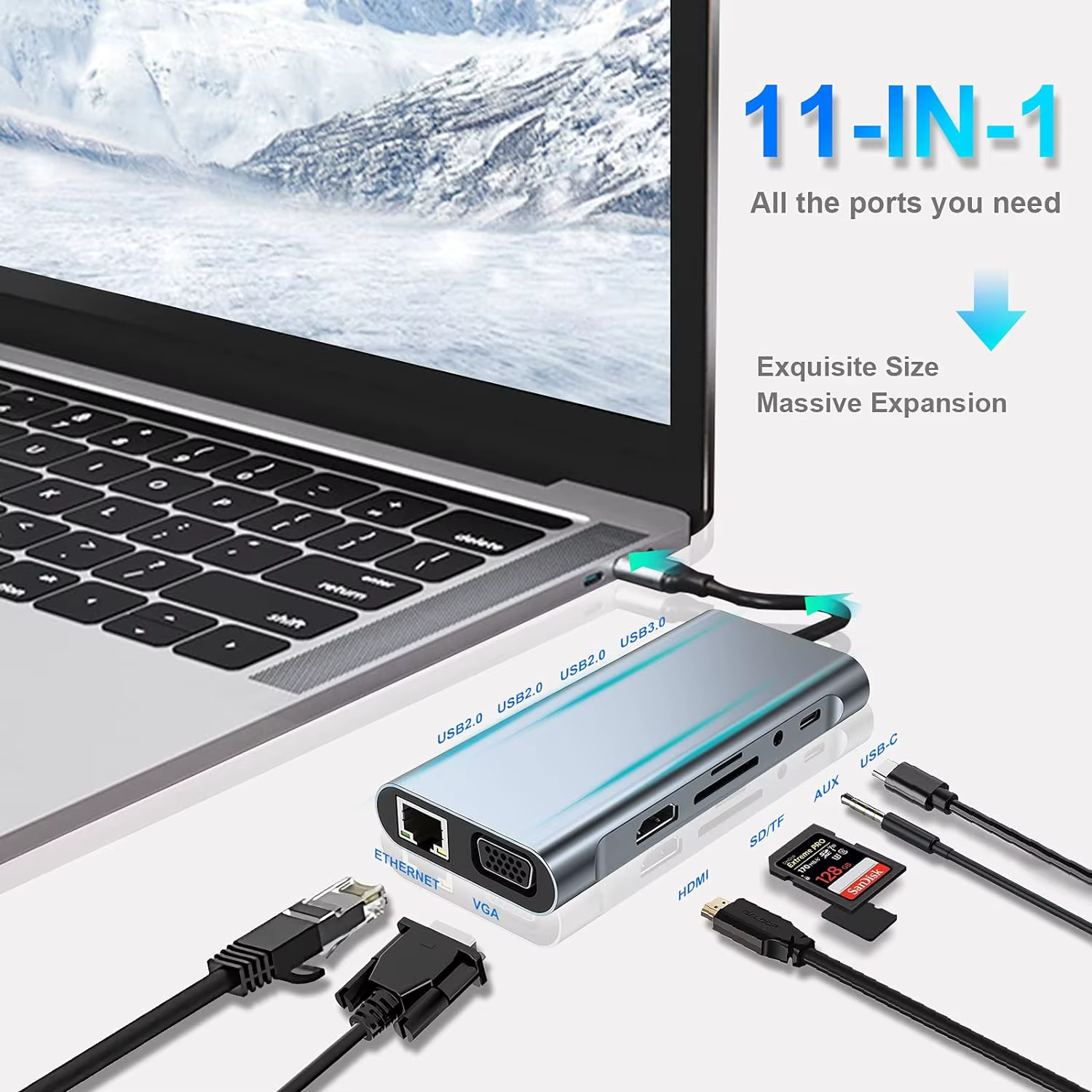 HUB USB-C 7 en 1: HDMI 4K VGA Lector SD/TF Ethernet PD MacBook iPad - imagen 4