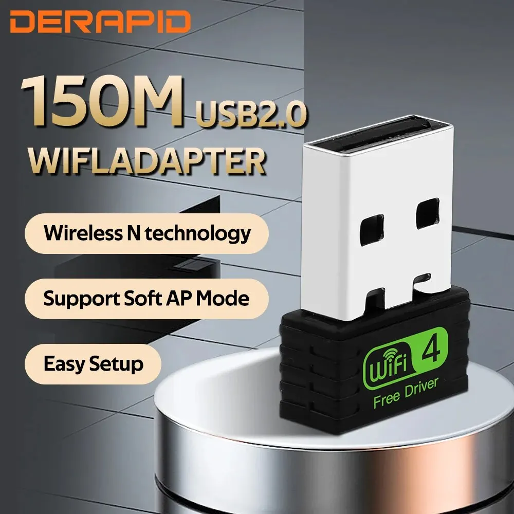 Adaptador inalámbrico USB WiFi N-150M, amplificador de red de 2,4 Ghz, USB 2,0, tarjeta receptora Wlan para PC/ordenador portátil para Win7/8/10/11, SIN controlador
