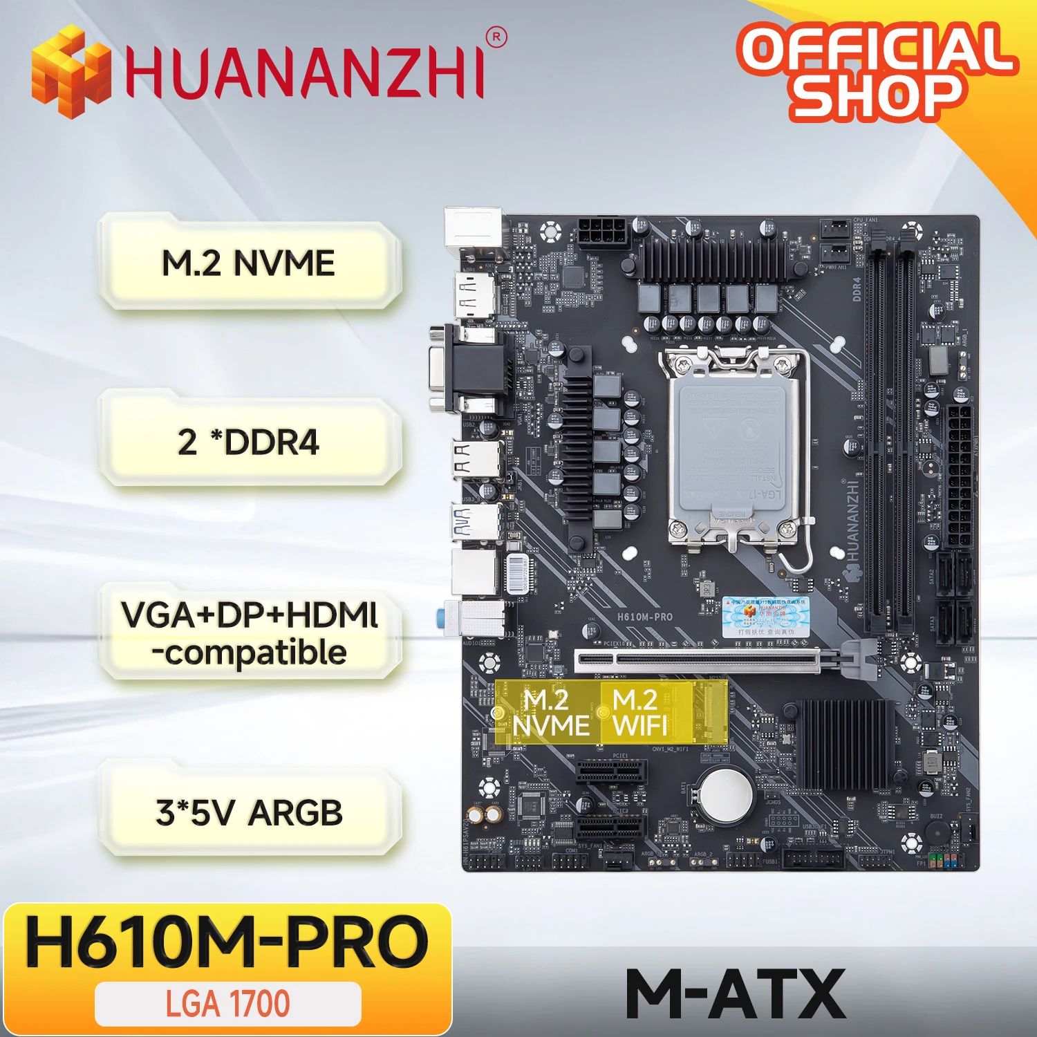 HUANANZHI-placa base H610M PRO M-ATX DDR4, compatible con 12 13 Gen H610 Intel LGA 1700 CPU 12100F 12400F 12490F 12600F 12700F 13600F
