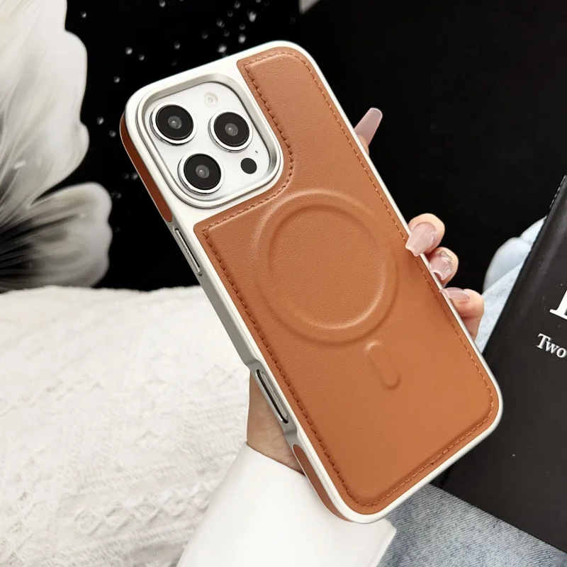 Funda de teléfono de cuero de alta calidad con revestimiento de lujo para iPhone 16 15 14 Plus 13 Pro Max Magsafe carga inalámbrica cubierta de parachoques a prueba de golpes - imagen 2