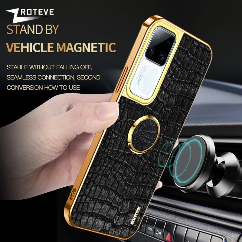 Para Vivo V30 Pro funda Zroteve soporte de anillo de cuero de cocodrilo funda suave para Vivo V30 V30Pro VivoV30 Pro fundas de teléfono a prueba de golpes - imagen 3