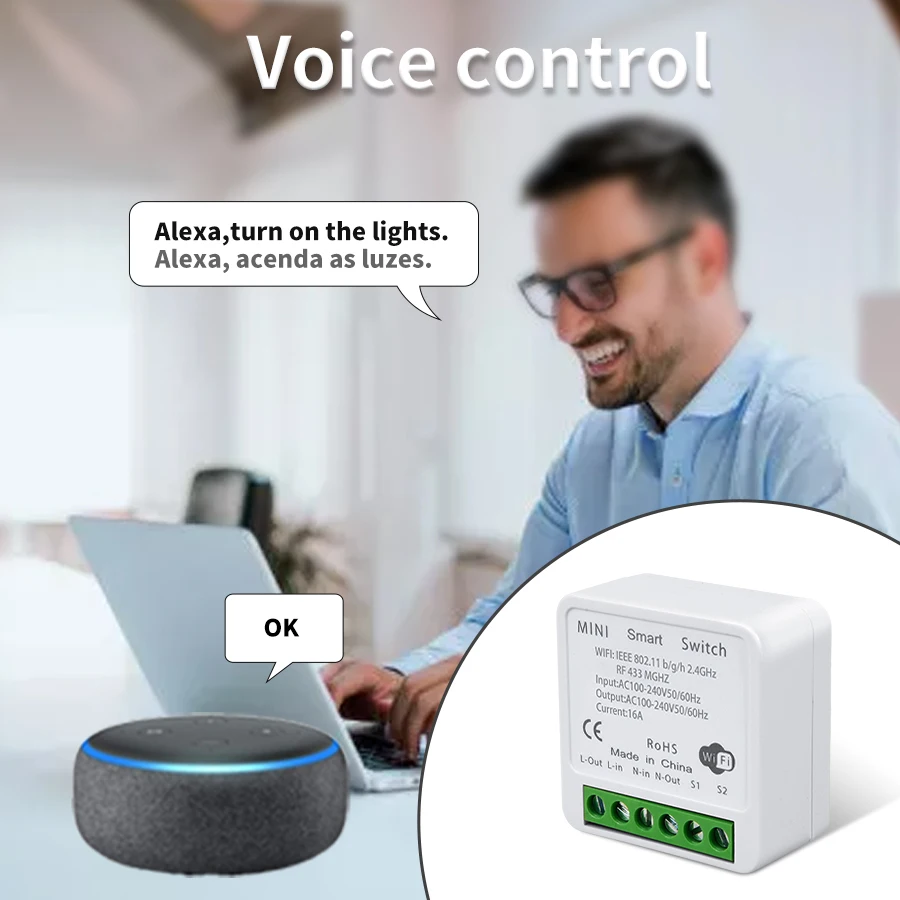 Tuya-interruptor WiFi inteligente, módulo DIY inalámbrico RF433MHz, 1/2/3 entradas, Panel de pared, aplicación de Control por voz con asistente de Google Alexa - imagen 4