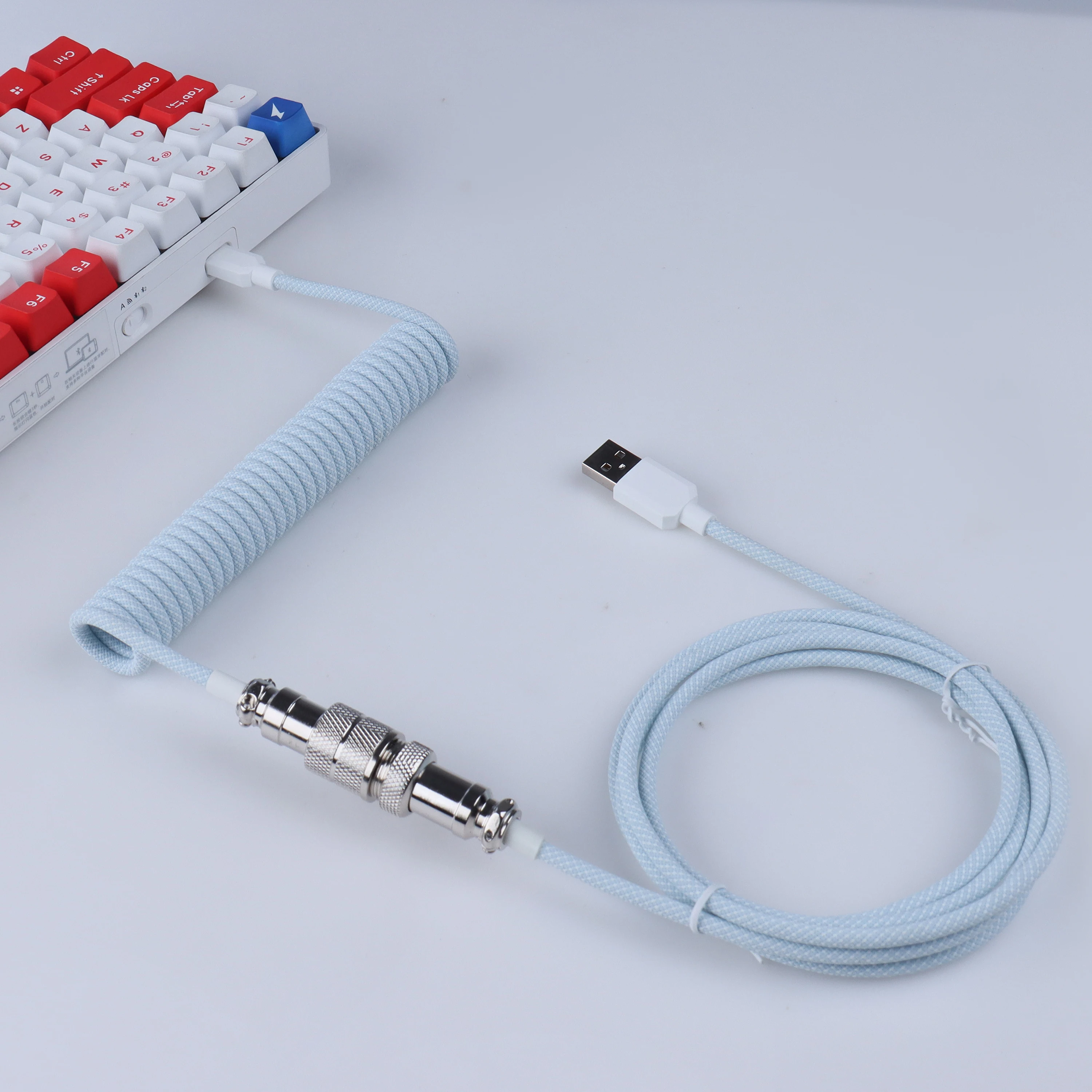LANO-teclado mecánico en espiral para jugar, Cable de bobina colorido Usb C, conector de aviador, teclado en espiral, Cable GX16 de aviación - imagen 5