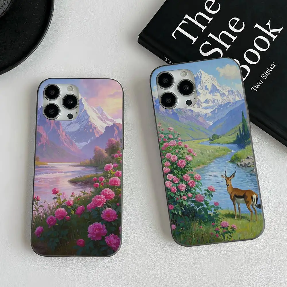 Funda de teléfono elegante con flor de peonía, funda de teléfono con patrón corrugado para iPhone 17 Air 16 15 14 13 Pro Max, funda mate a prueba de golpes - imagen 2