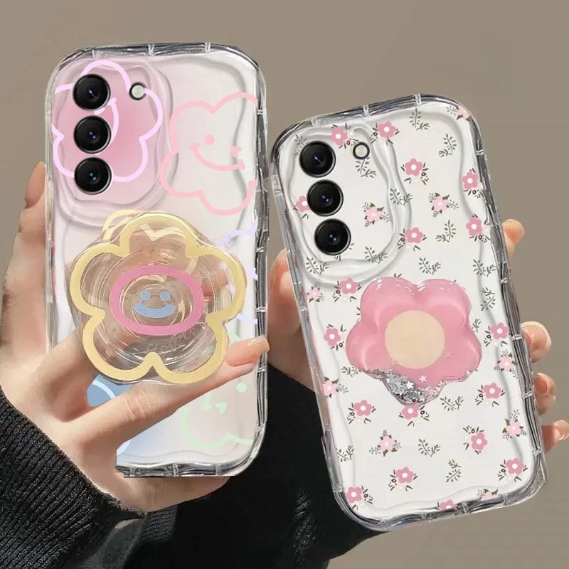 Funda de teléfono con pulsera y soporte de flor con sonrisa coreana para Samsung Galaxy S25 Ultra 5G S20 S21 S24 FE S22 S23 S24 Plus Ultra - imagen 2