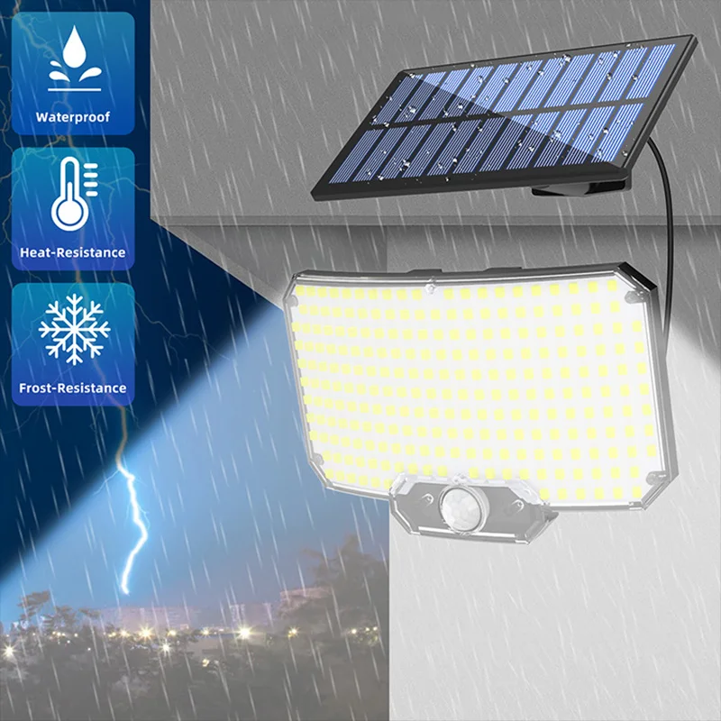 Luces LED de seguridad solares con Sensor de movimiento para exteriores, luz de inundación 234LED IP65, lámpara de pared dividida impermeable, alimentada por energía Solar, 3 modos - imagen 2