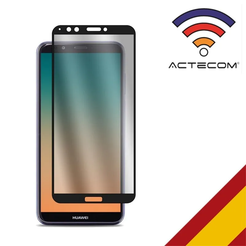 ACTECOM HUAWEI Y7 2018 5D COMPLETO NEGRO Cristal Templado Protector de Pantalla vidrio calidad 9h transparente premium