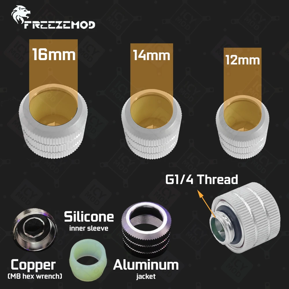 FREEZEMOD adaptador antiapagado de tubo duro, accesorio de compresión manual para tubería G1/4, refrigeración por agua, 12mm, 14mm, 16mm - imagen 3
