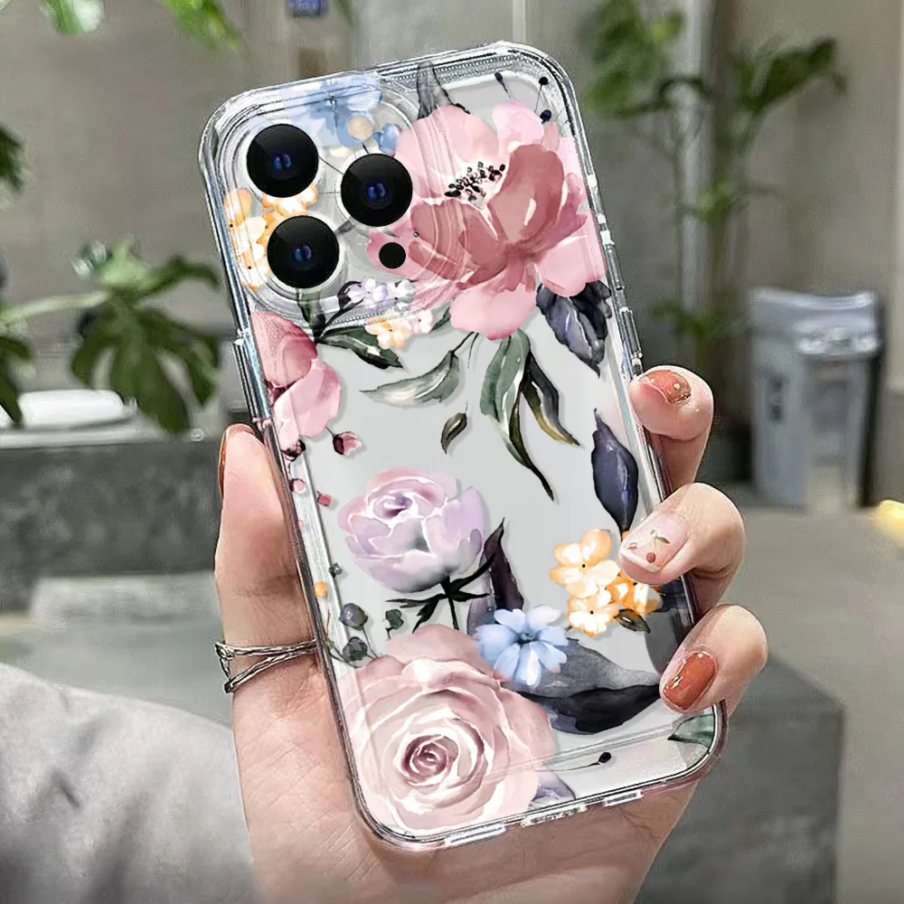 Funda de teléfono transparente para iPhone 17 Pro Max 16 13 11 15 14 Plus 12 17 Air 16E 17Promax Funda de silicona a prueba de golpes con flores - imagen 3