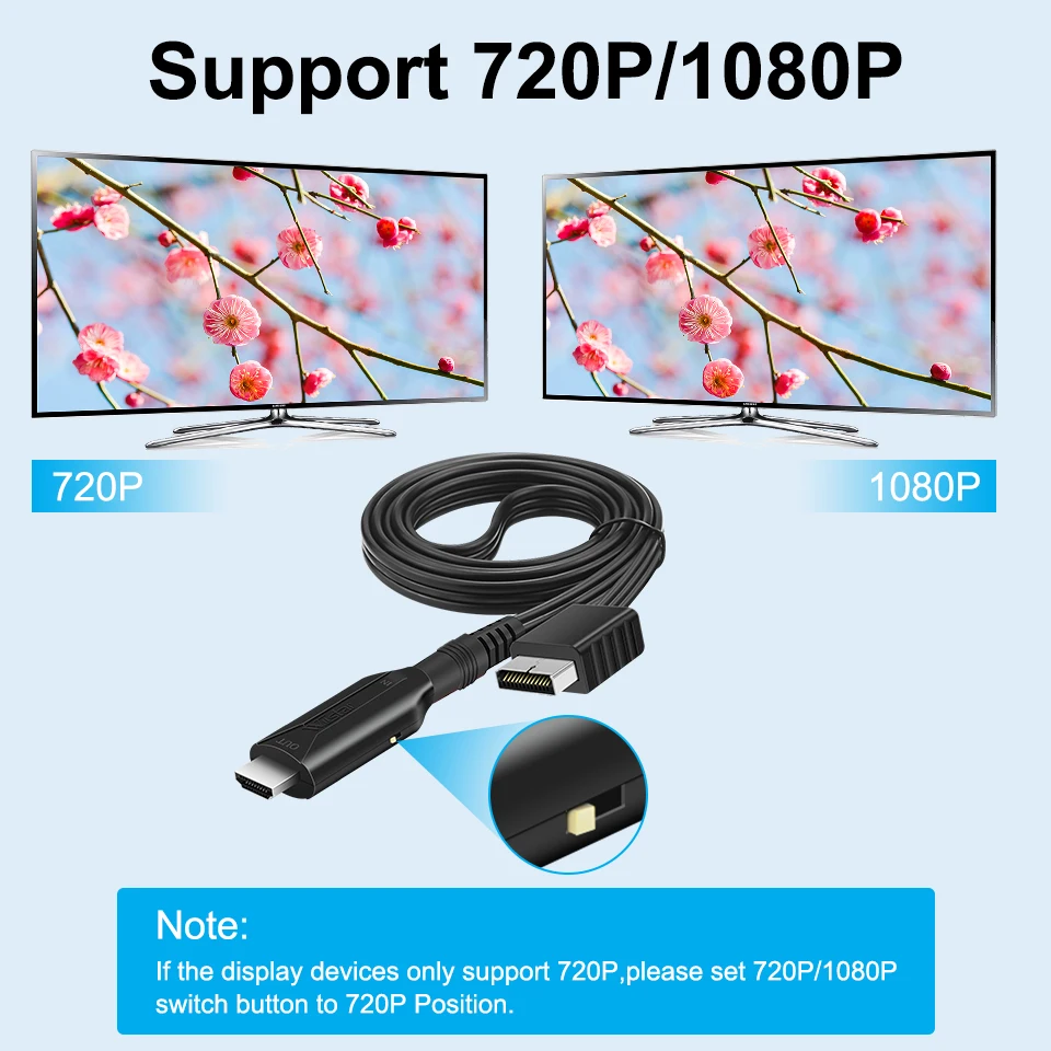 Adaptador Full HD de 1080P con Cable de alimentación de 5V CC para PS2 a HDMI, compatible con TV/Monitor/proyector/ordenador de PC, macho a macho - imagen 2