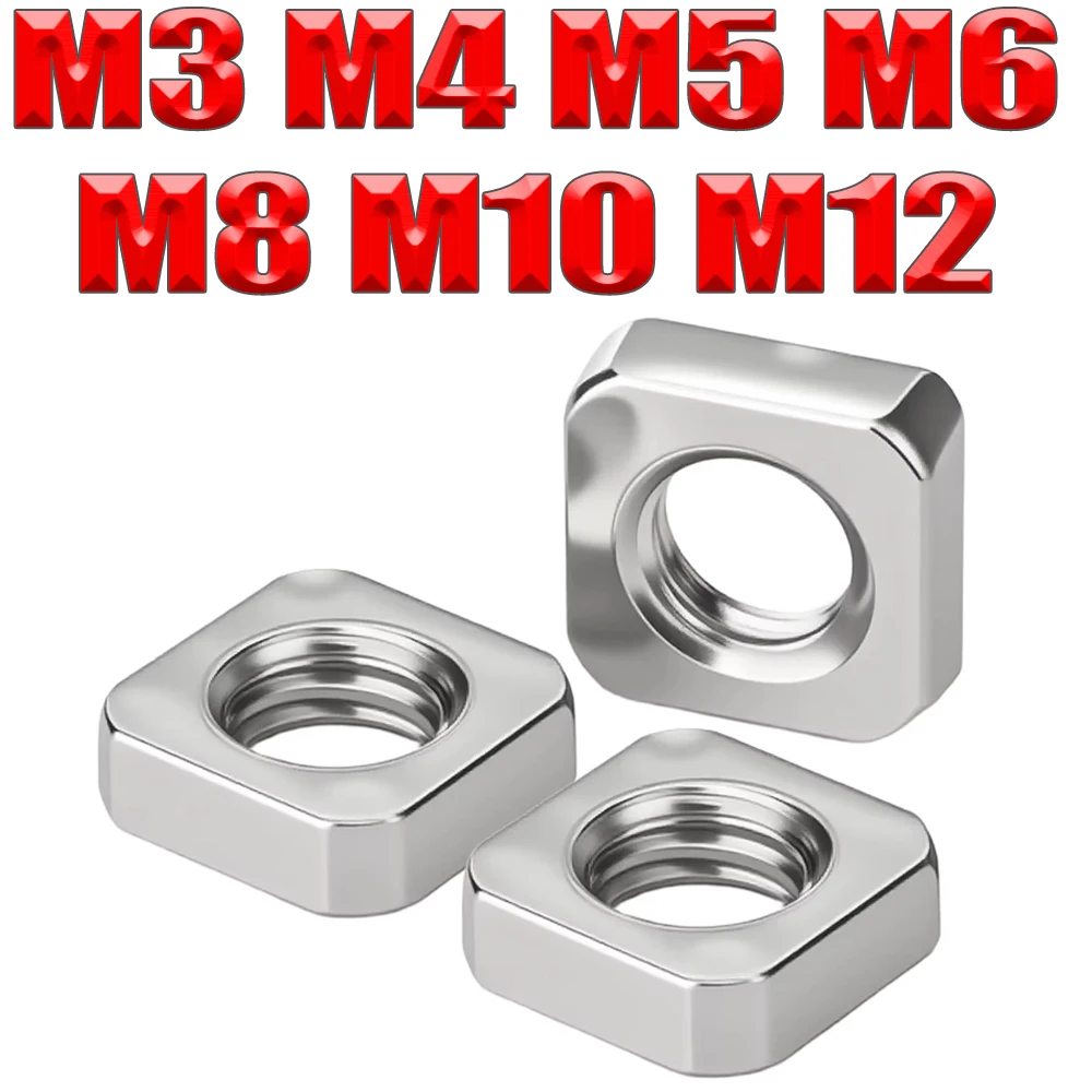 Tuerca cuadrada roscada métrica de acero inoxidable DIN557 304, Tuercas cuadradas de A2-70 de alta calidad M3 M4 M5 M6 M8 M10 M12 - imagen 5