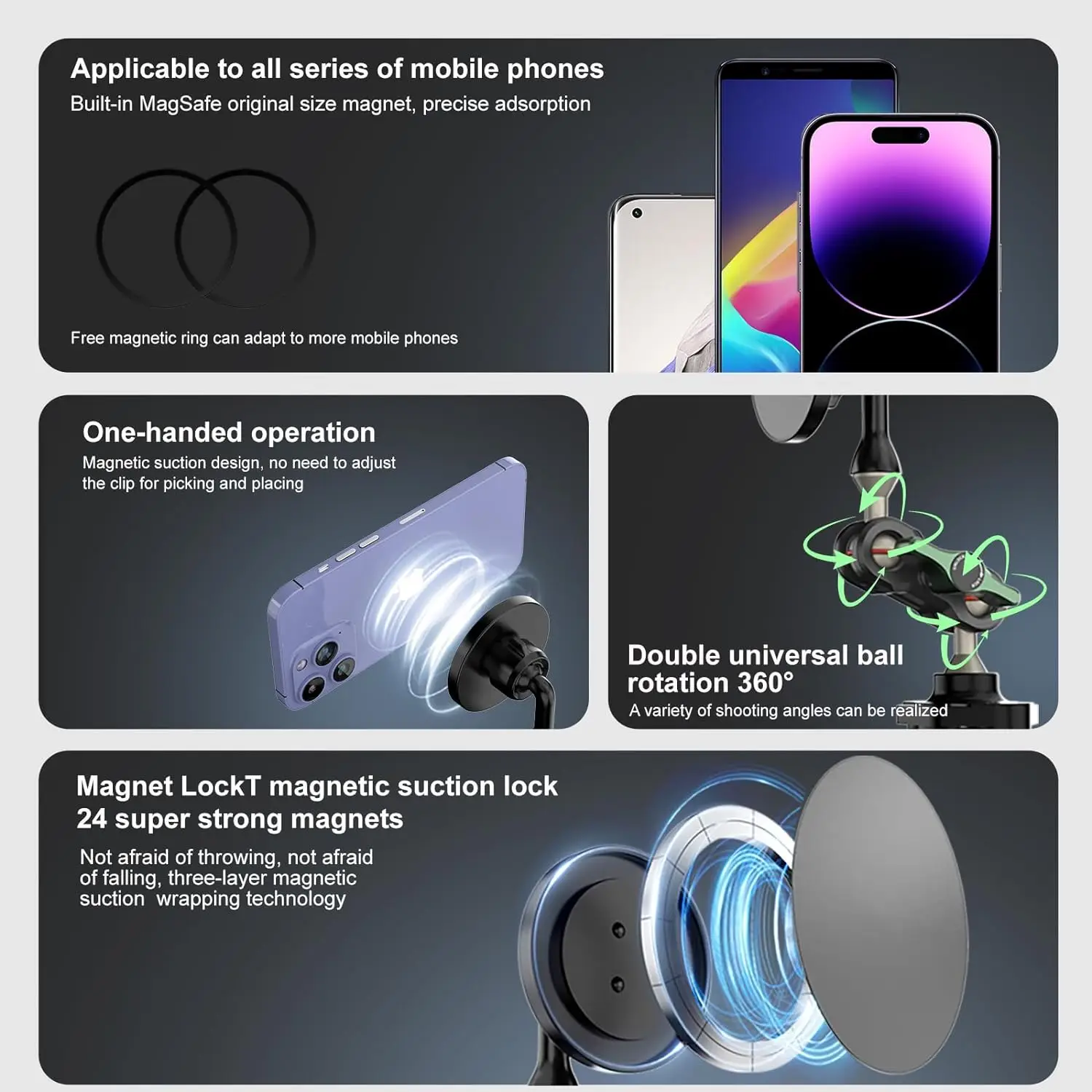 Nuevo 360 ° Soporte magnético para teléfono móvil para iPhone Samsung Smartphone adaptador de montaje en trípode para funda MagSafe soporte para teléfono - imagen 5