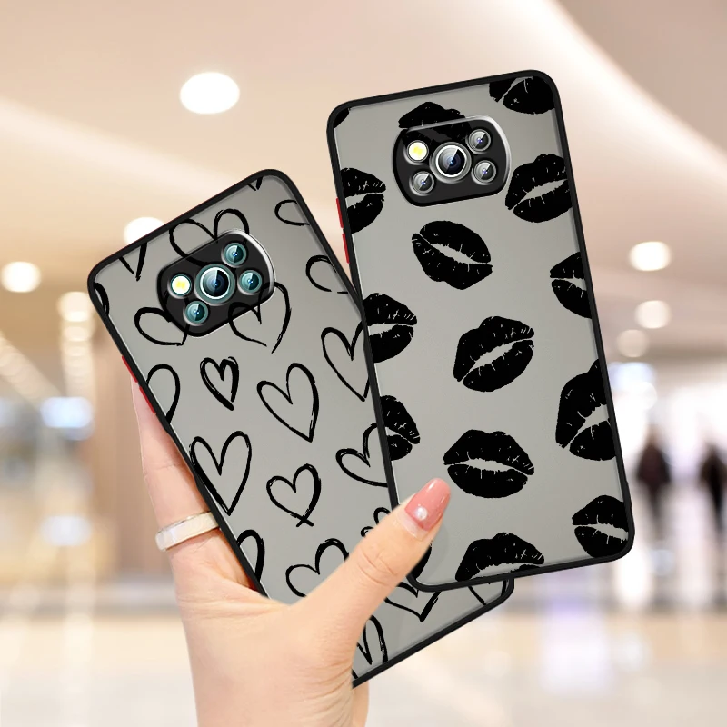 Lips Love Art-funda de teléfono suave para Xiaomi Mi, carcasa translúcida esmerilada con diseño de lujo para Mi Poco X5, X4, X3, M6, M5S, M5, M4, M3, F5, F4, F3, F6 Pro, 5G