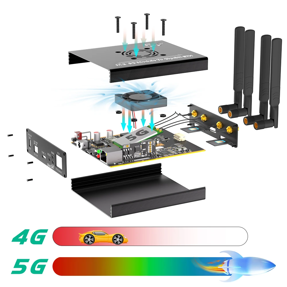 Adaptador NGFF (M.2) a tipo C, módulo POE y ranuras para tarjetas SIM duales, puertos RJ45, el controlador Realtek RTL8125BG admite módulos 4G/5G - imagen 5