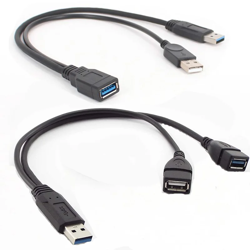 USB 3,0 2,0 macho hembra a doble USB 3,0 macho hembra Jack Splitter USB Hub Cable adaptador de Cable de datos - imagen 4