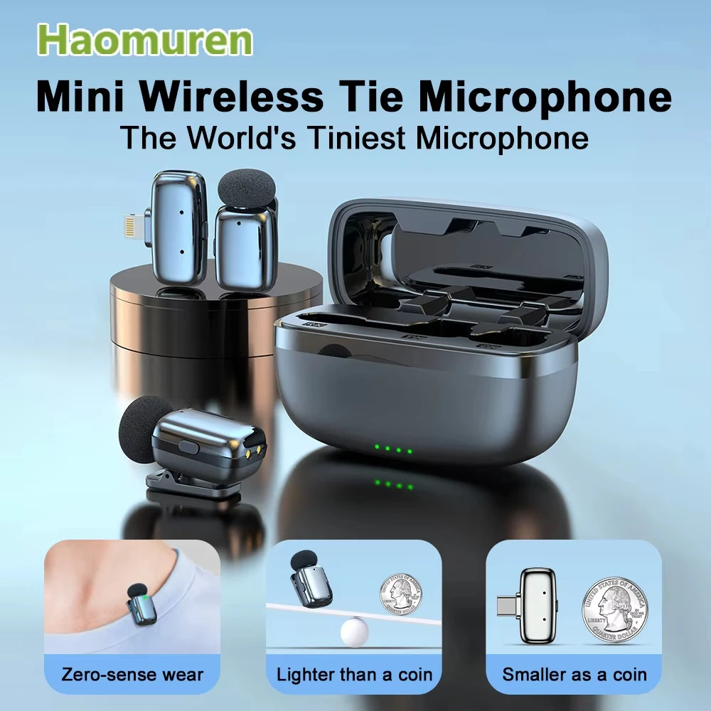 Haomuren Mini micrófono Lavalier inalámbrico para iPhone Series Android tipo C teléfonos inteligentes grabación en vivo entrevista Vlog M6 - imagen 2