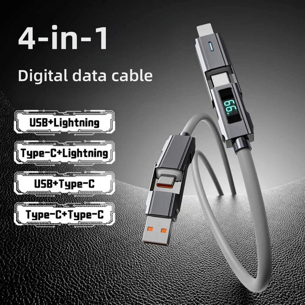 Cable PD de 66W 4 en 1 USB C a USB C Cable de datos de cargador de teléfono de carga rápida para iPhone Samsung Xiaomi Cable Micro USB de carga rápida