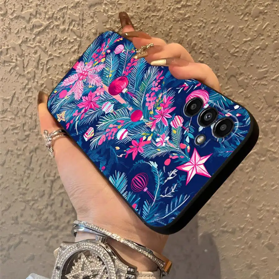 Funda de teléfono suave negra para Samsung Galaxy A17 A06 A70 A40 A16 A20 A13 A50 A30 A15 A04 A10 A12 A05 árbol de Navidad rosa - imagen 2