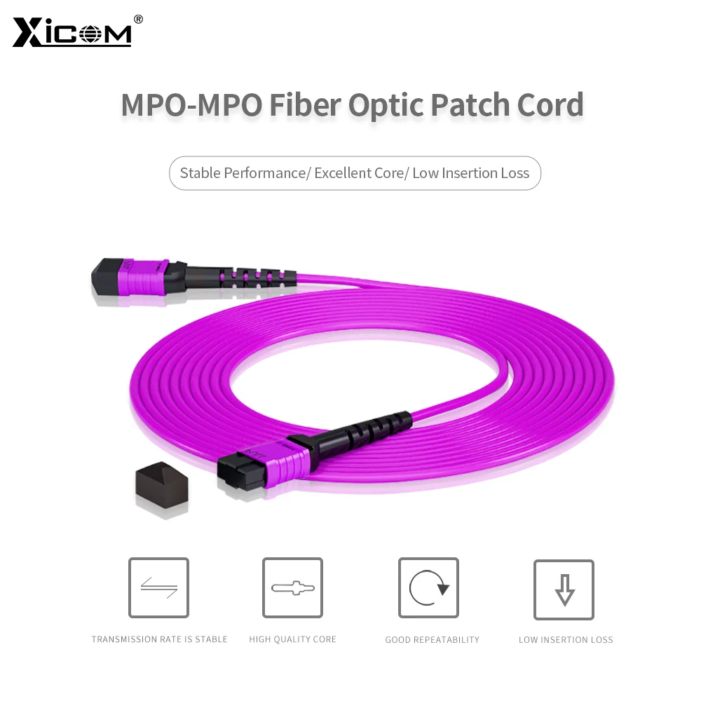 MPO-Cable de conexión de fibra óptica OM4 de 1M/3M/5M/10M, Cable de fibra óptica de 8/12 núcleos, MPO-MPO hembra a hembra, multimodo - imagen 2