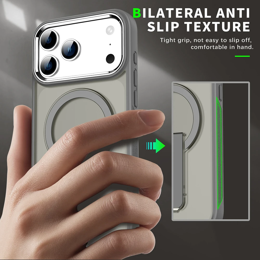 Funda de teléfono Magsafe de lujo para iPhone 17 Pro Max Air, soporte plegable de carga inalámbrica magnética, fundas mate - imagen 4