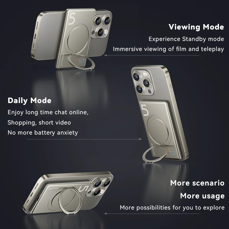 KUULAA Magsafe Power Bank 5000mAh batería magnética con soporte batería externa carga rápida para iPhone 16 15 14 13 PowerBank - imagen 4