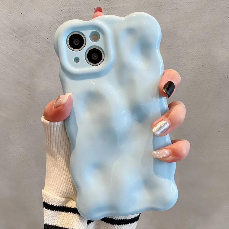 Funda de teléfono Ins Fashion Macaron Blue Wave Bubbles para iPhone 16 Pro Max 17 Air 15 13 12 11 14 Plus, funda trasera de TPU a prueba de golpes - imagen 3