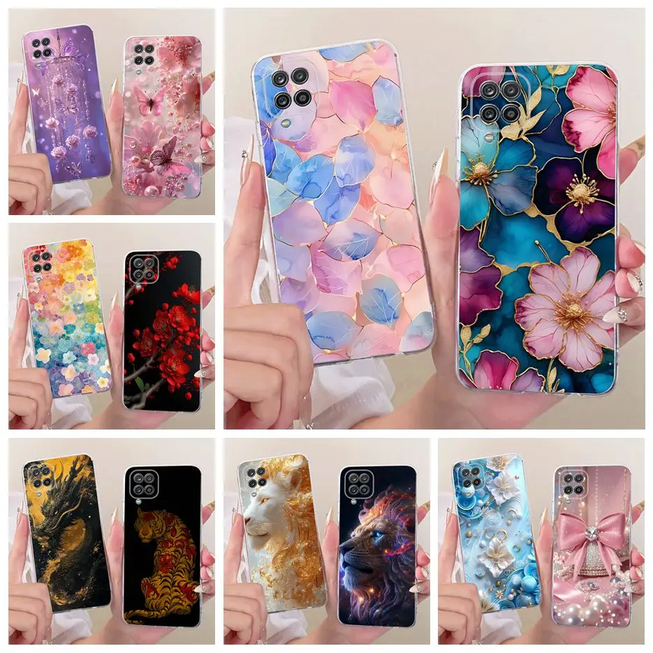 Para Samsung Galaxy A12 funda F12 M12 flores coloridas funda pintada suave funda de teléfono delgada para Samsung A12 M 12 Galaxy M12 F12 bolsas