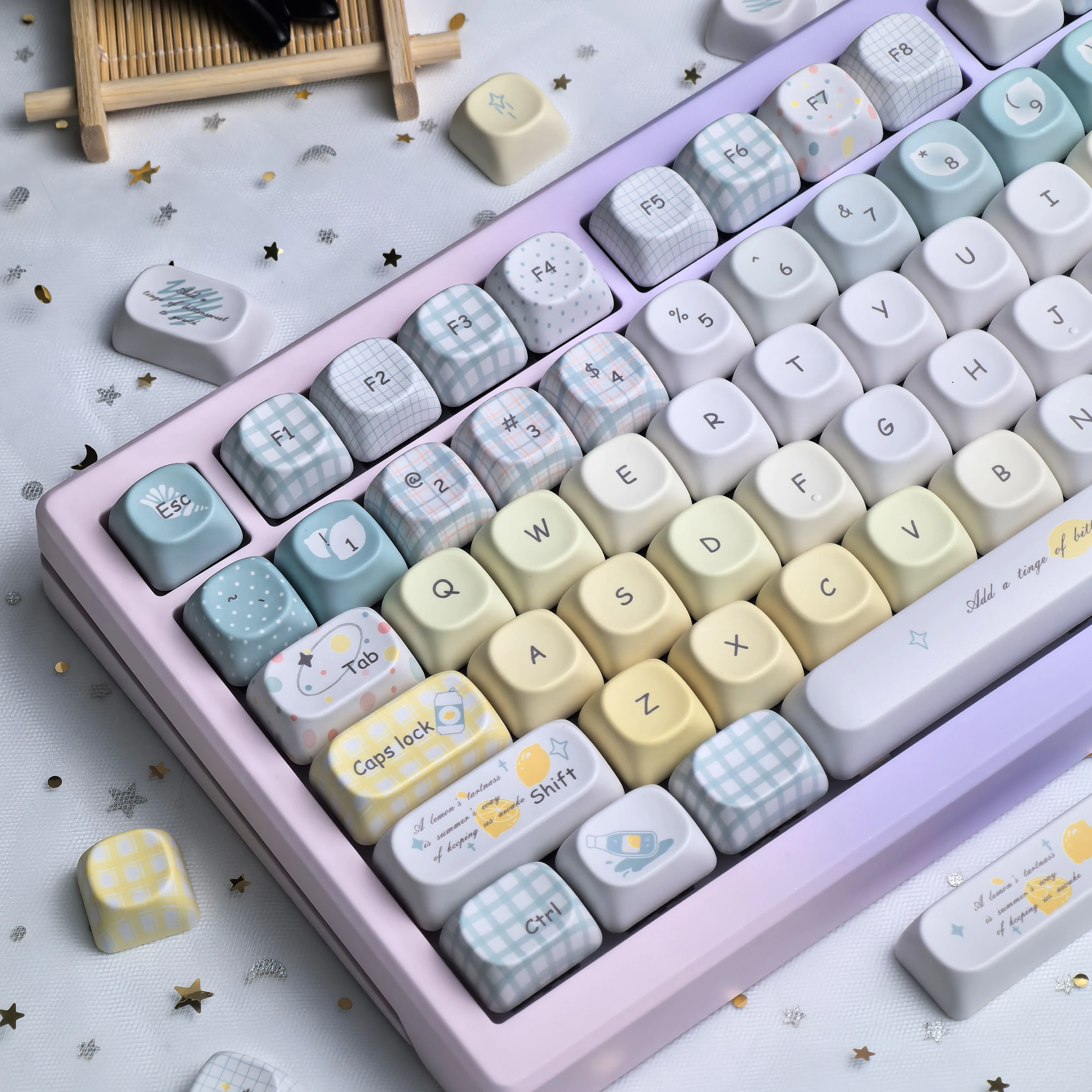 Tapa de tecla degradada Color verano sal marina limón Moa Pbt para Aula F75 /F87/F99 Alice diseño lindo Keycap - imagen 2