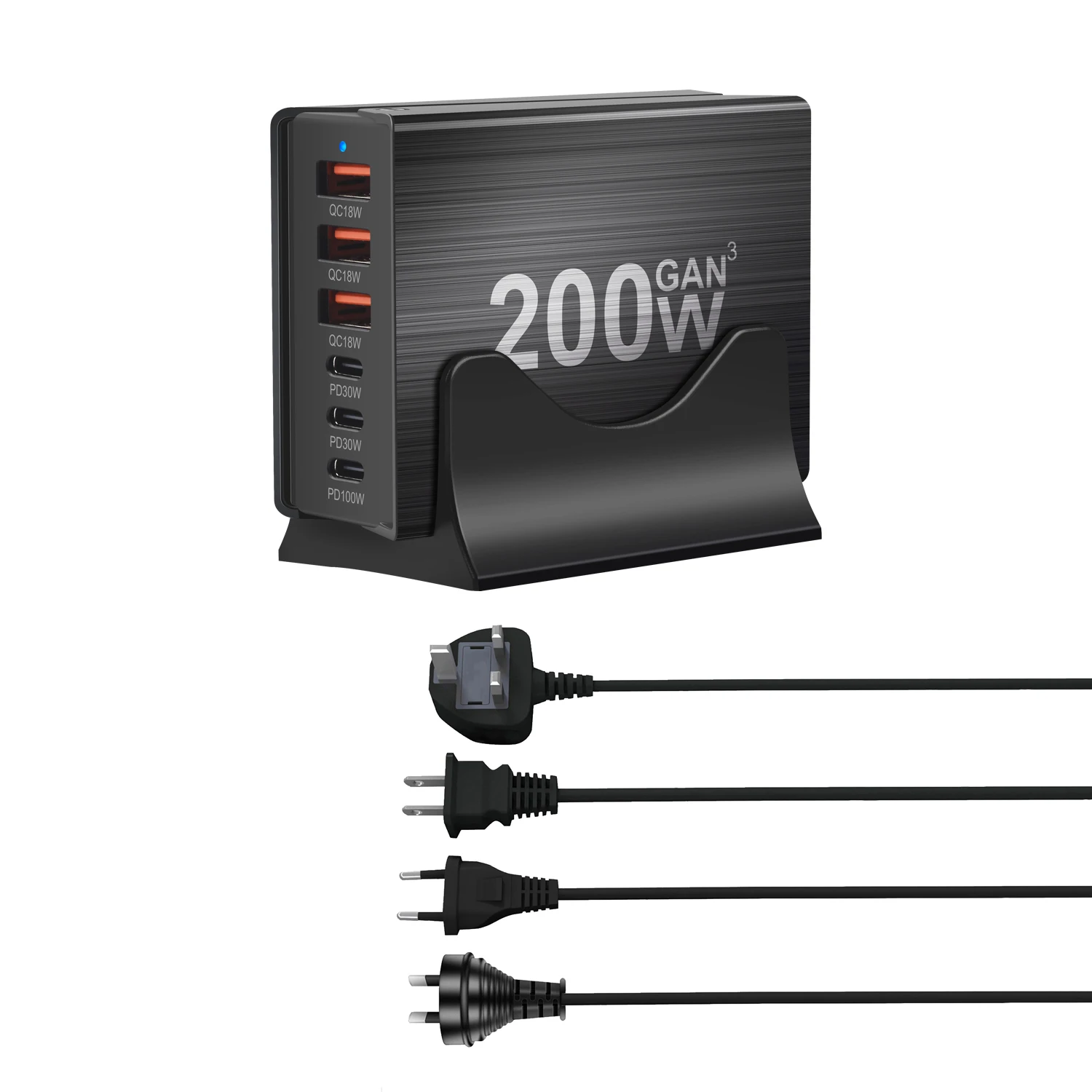 Estación de carga GaN de 200W, cargador USB C de 6 puertos, carga rápida QC PD 3,0 tipo C, cargador USB rápido para iPhone 15 14 13 12 Pro MacBook - imagen 5