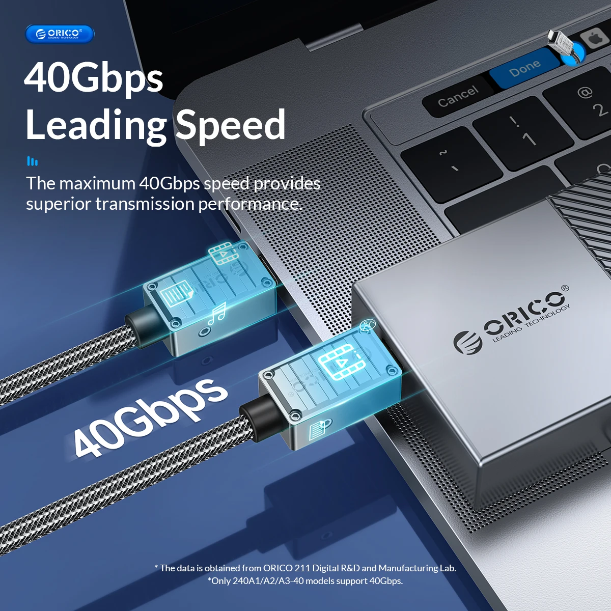 ORICO 40Gbps UCB C Cable 240w Thunder 3 tipo C Cable de carga rápida 8k 60hz TV Box para móvil tableta portátil Samsung teléfonos móviles - imagen 5