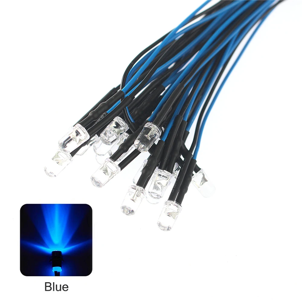 20/50 Uds. Luces de diodo LED de 5mm 20CM diodos emisores precableados de 12V lámpara F5 proyectos de bricolaje blanco rojo verde azul naranja amarillo emisor - imagen 5