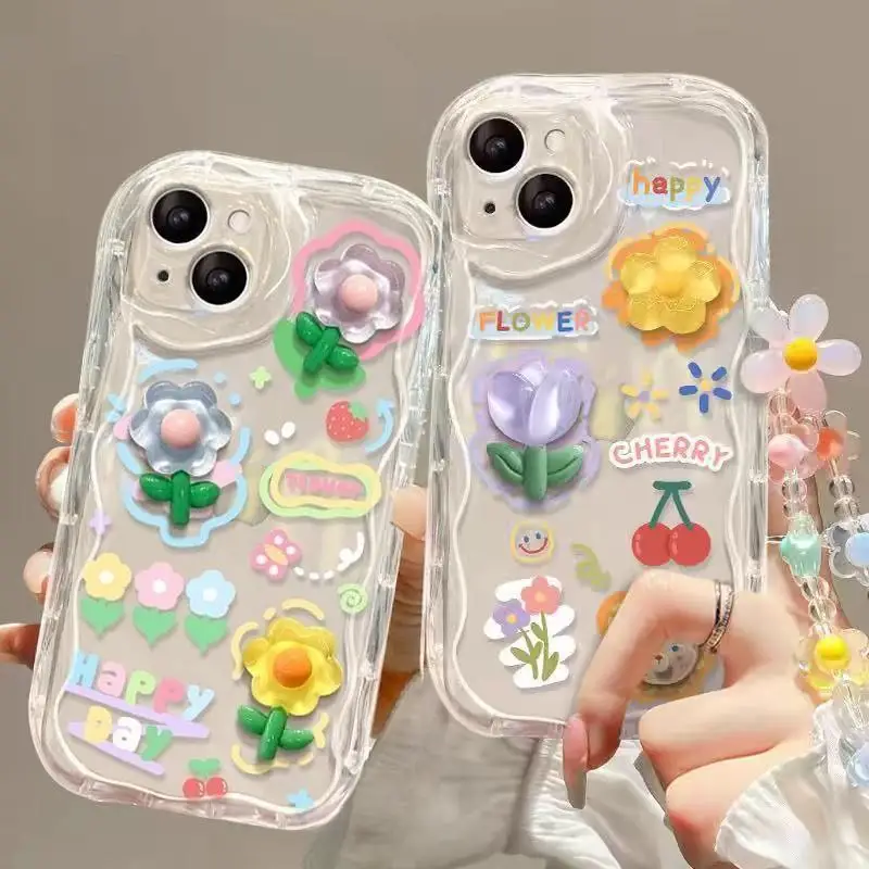 Funda con cadena de muñeca y flores para OPPO, cubierta bonita para pulsera, Reno 11, 5G, 11F, 8, 11, 12 Pro, 12F, 8T, A58, A78, A79, A98, 5G, Reno 7, 4G, 5, 6 Lite, A38