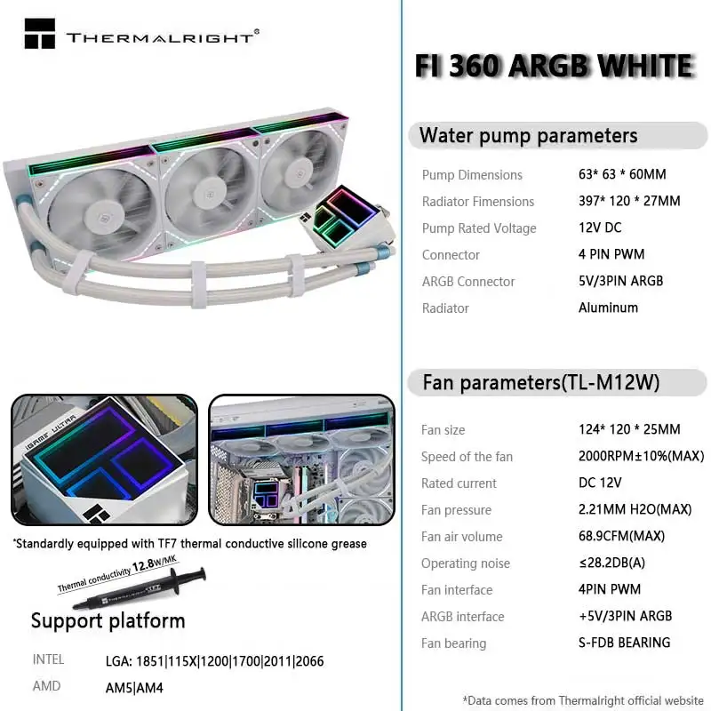 Thermalright FROZEN INFINITY 360 AIO enfriador de líquidos ARGB sincronización de iluminación espejo infinito soporte de cabeza fría LGA1851 AM5