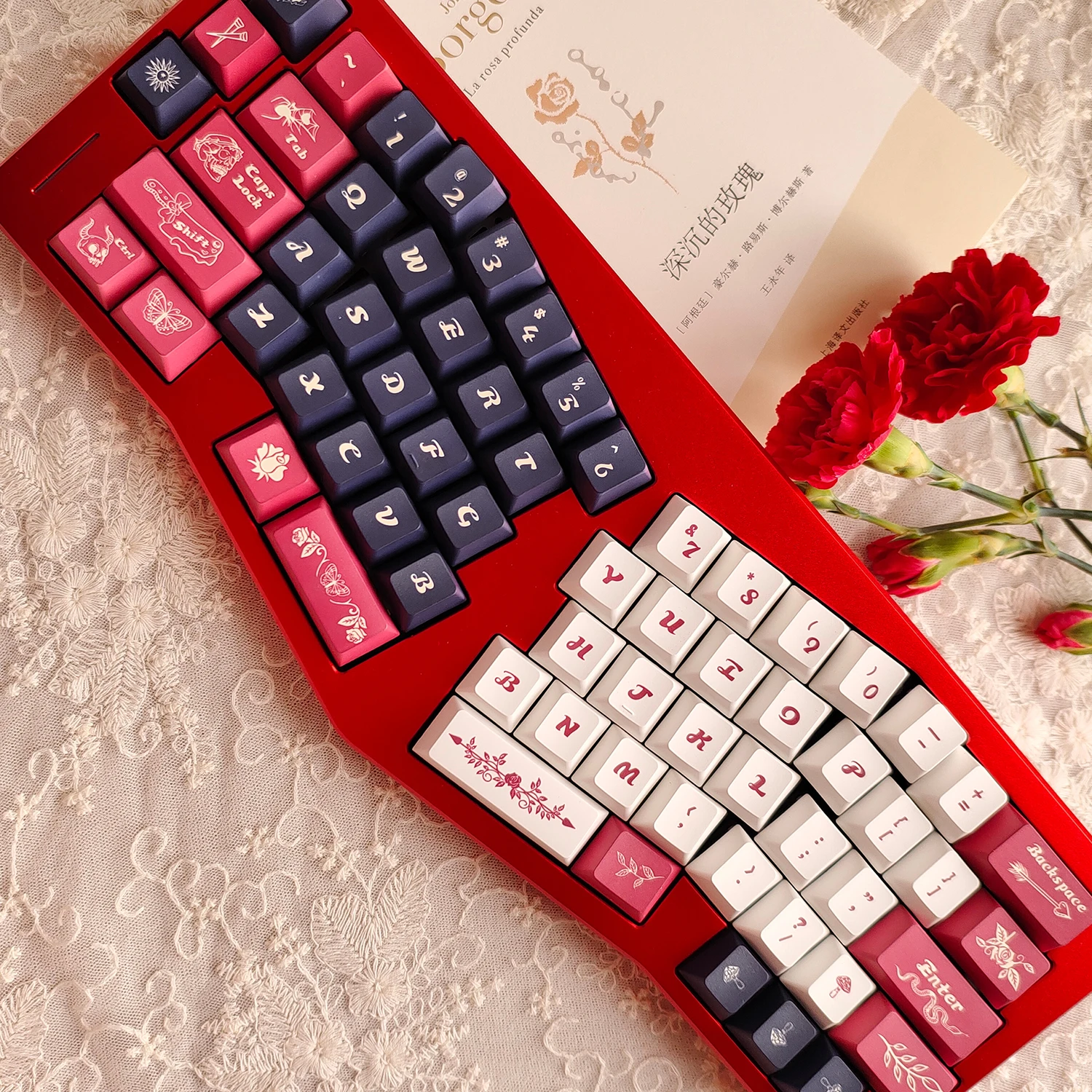 130 teclas Dark Rose Keycap Cherry Profile Cool Keycap Alice Keycaps Double Shot Sidelit PBT Keycap para teclado mecánico MX